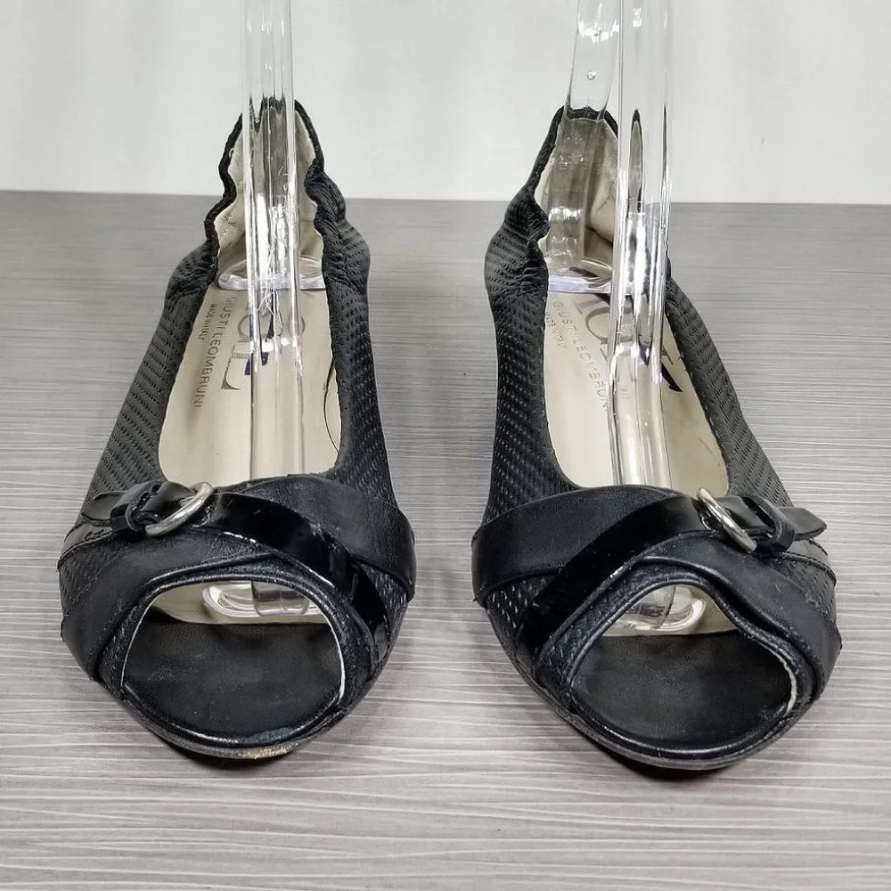 AGL Peep Toe Wedge Pump, Black Perforated Leather, Womens Size 7.5 US / 37.5 - Picture 2 of 12